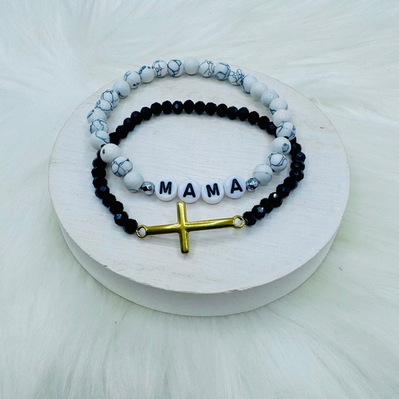Stainless Steel Cross beaded w/ Mama Bracelet - Picture 1 of 6